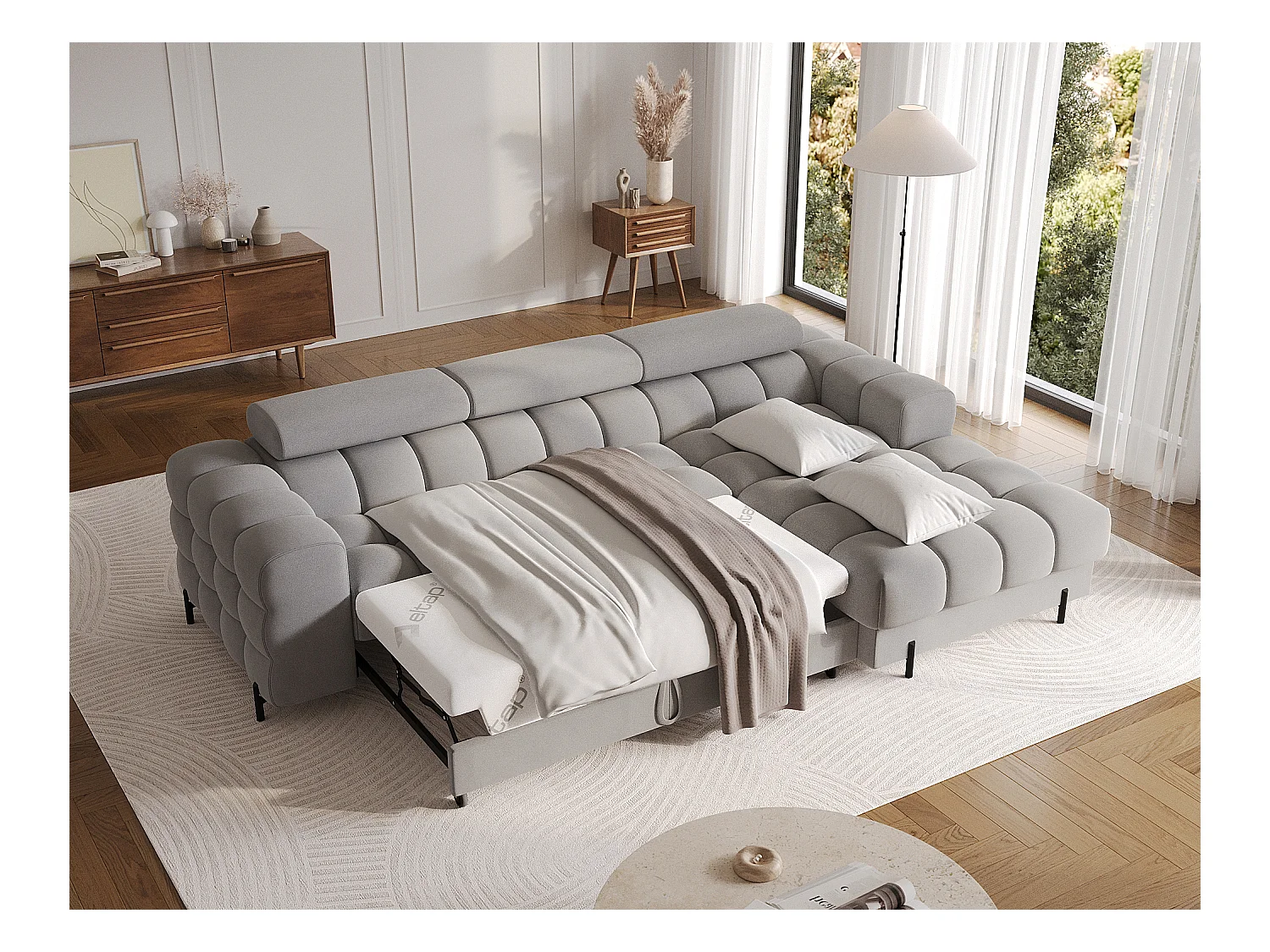 Divano d'angolo Roman R/rivestimento in tessuto/grigio