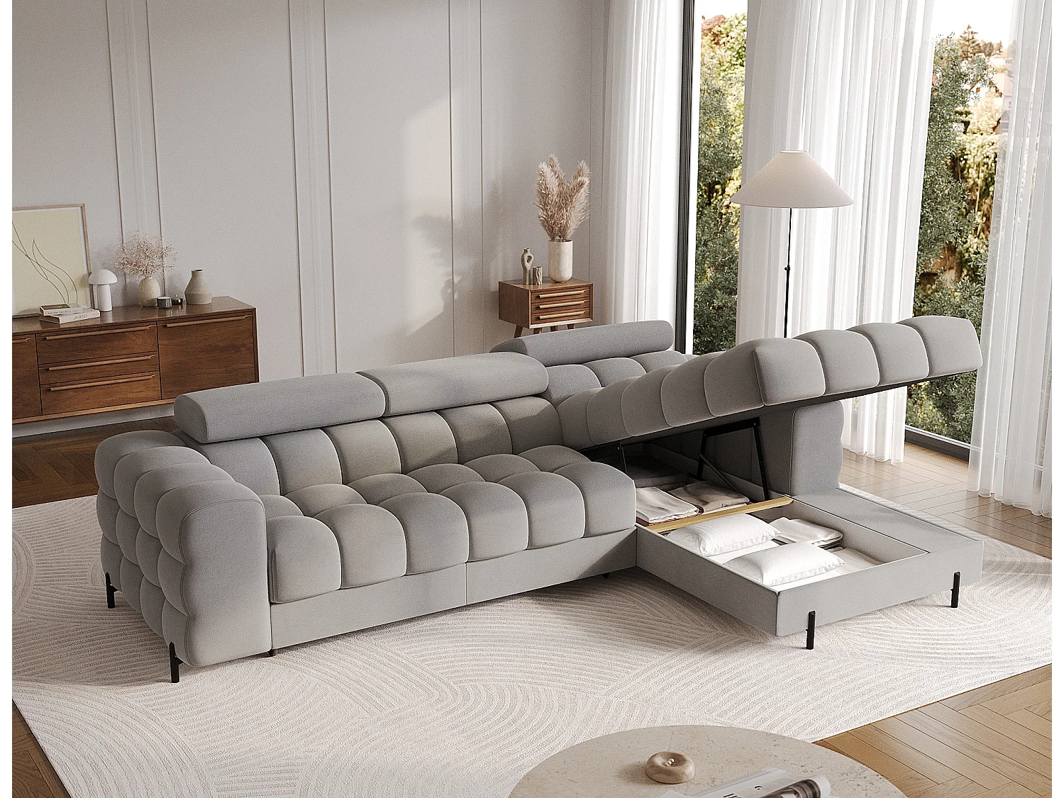 Ecksofa Roman R/Stoffbezug/Grau