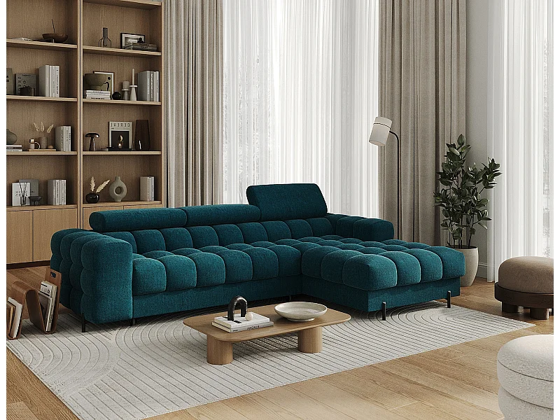 Ecksofa Roman R/Stoffbezug-Bouclé/Blaugrün