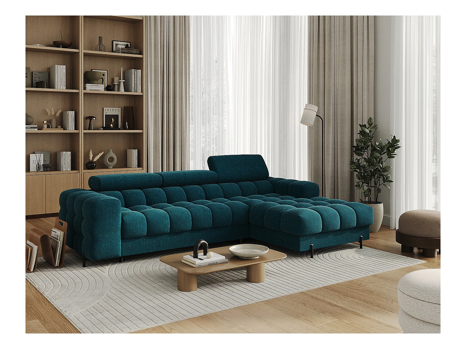 Ecksofa Roman R/Stoffbezug-Bouclé/Blaugrün