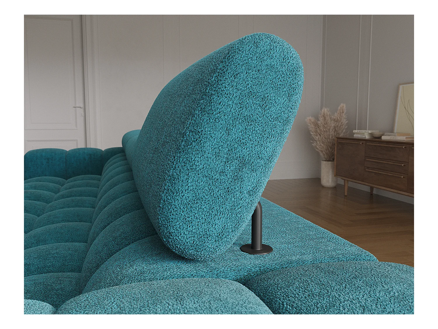 Ecksofa Roman R/Stoffbezug-Bouclé/Blaugrün