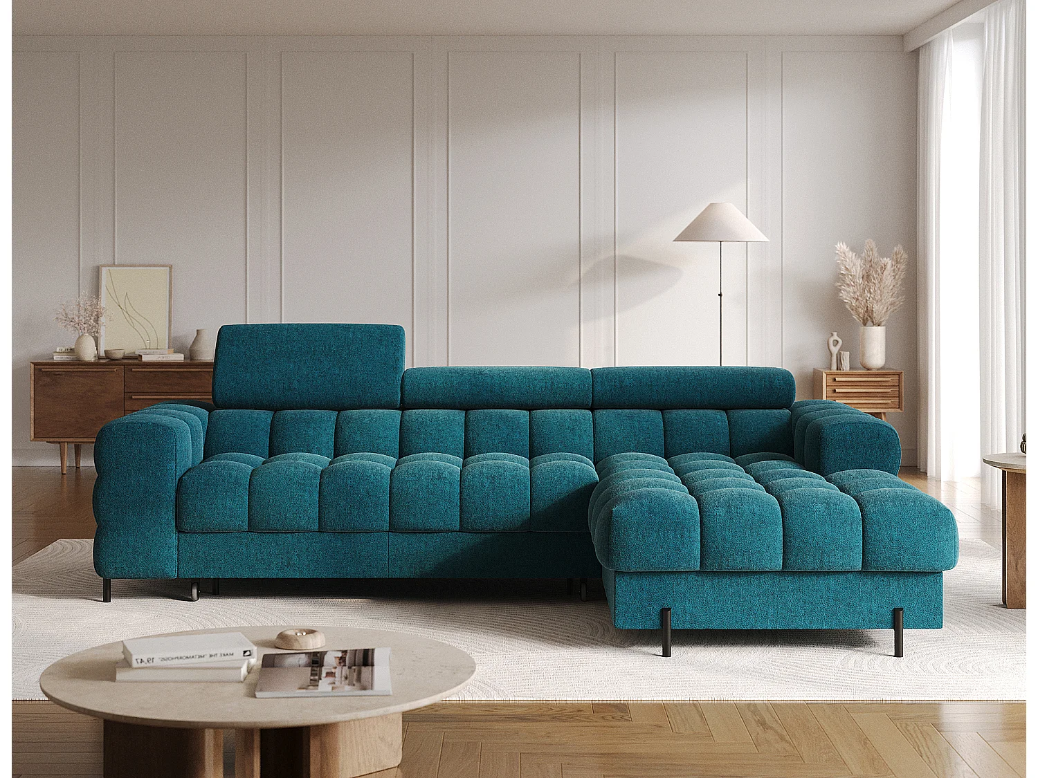 Canapé d'angle Roman R/revêtement tissu bouclé/bleu-vert