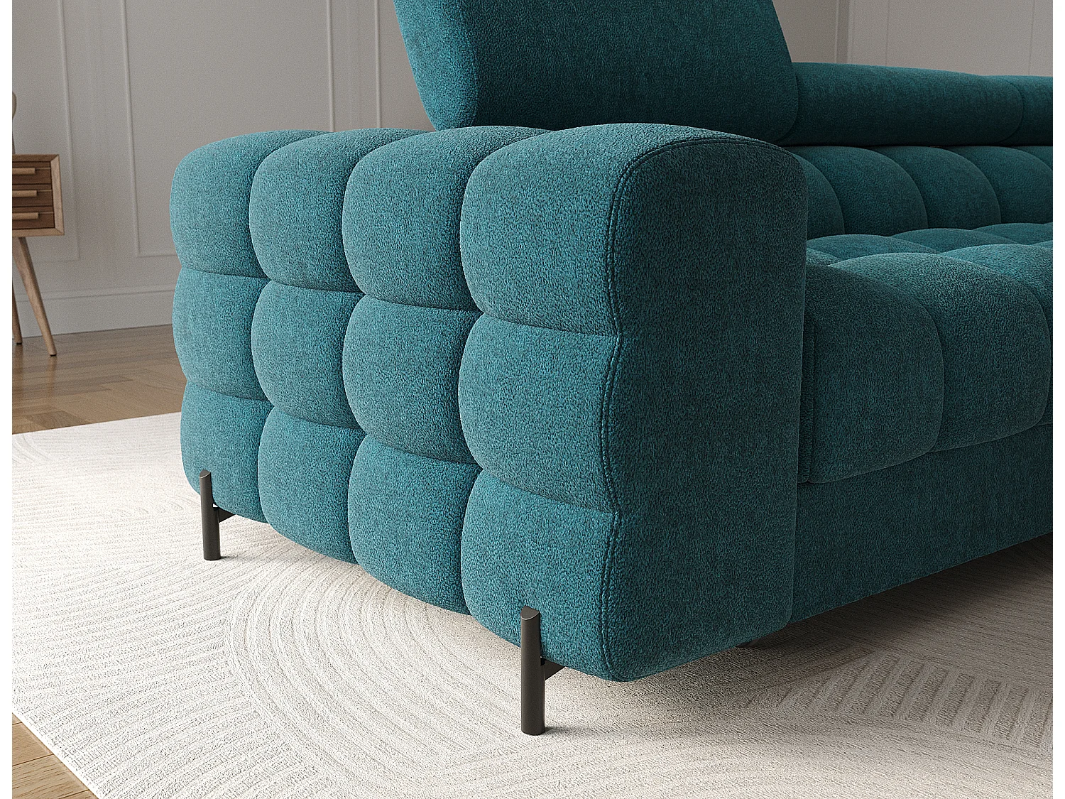 Canapé d'angle Roman R/revêtement tissu bouclé/bleu-vert