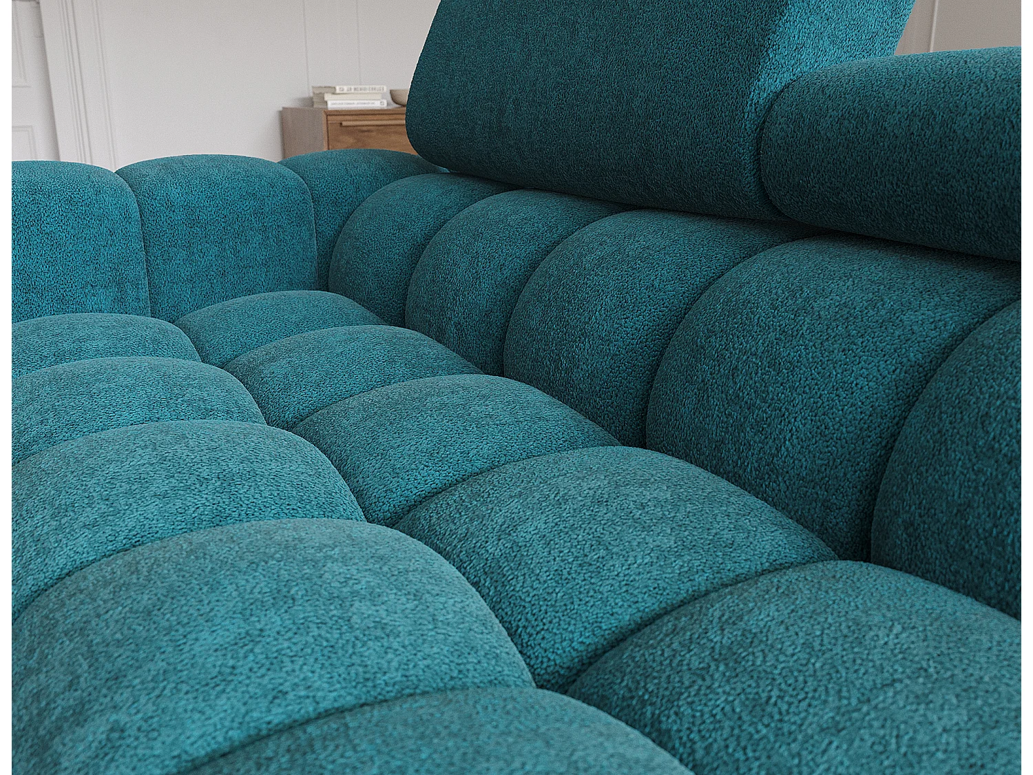 Canapé d'angle Roman R/revêtement tissu bouclé/bleu-vert