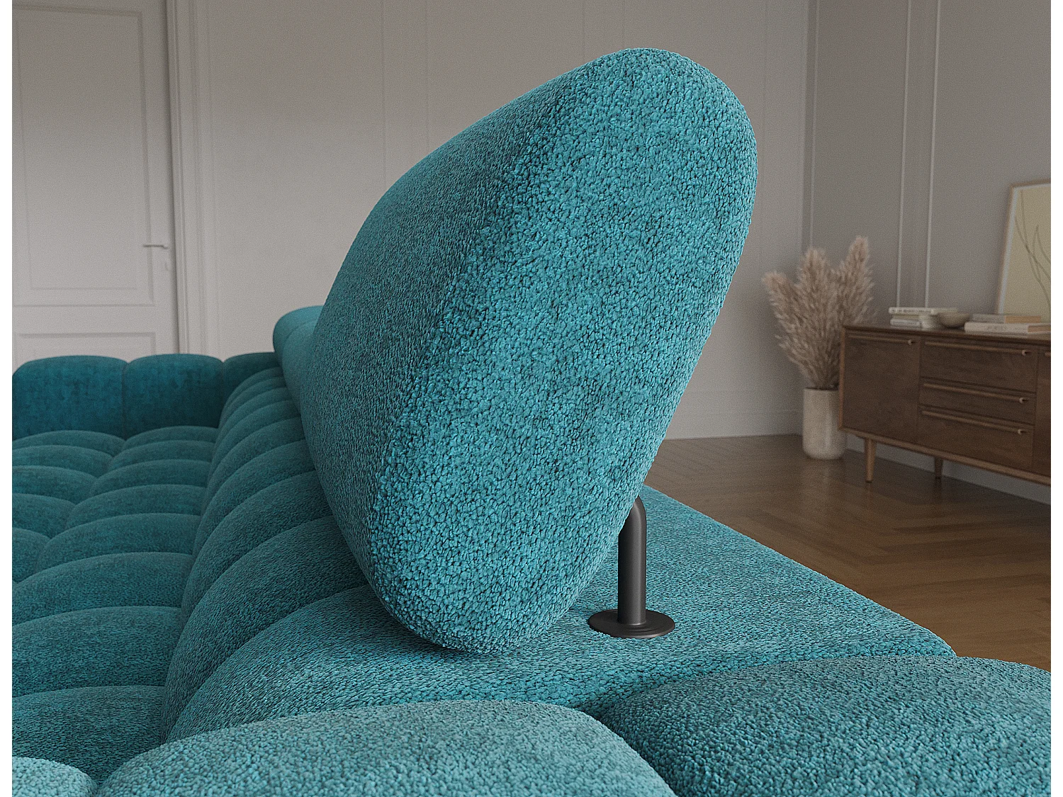 Canapé d'angle Roman R/revêtement tissu bouclé/bleu-vert