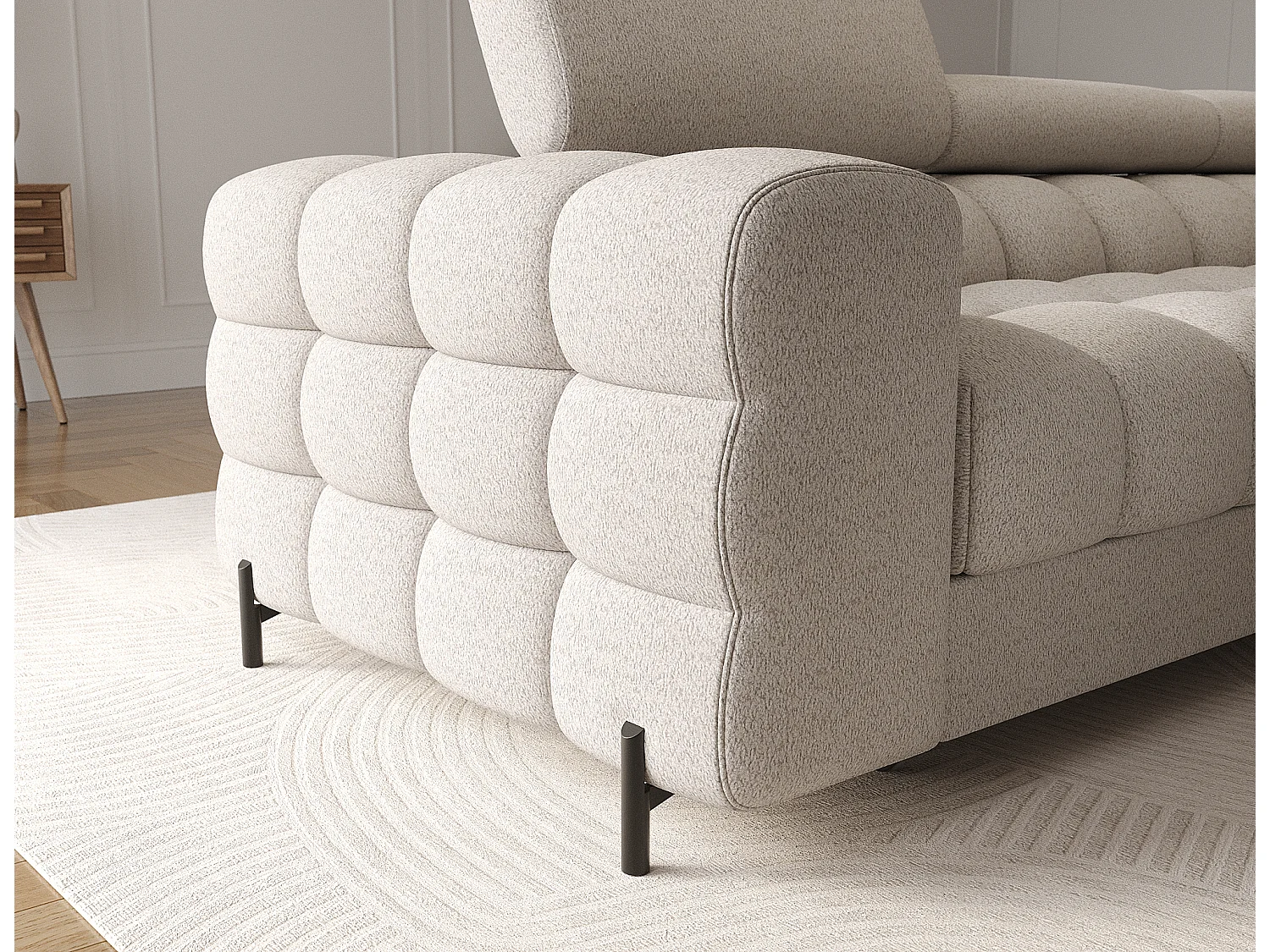 Ecksofa Roman R/Stoffbezug-Bouclé/Beige