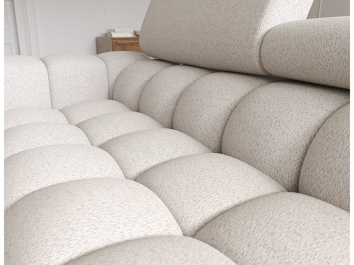 Ecksofa Roman R/Stoffbezug-Bouclé/Beige
