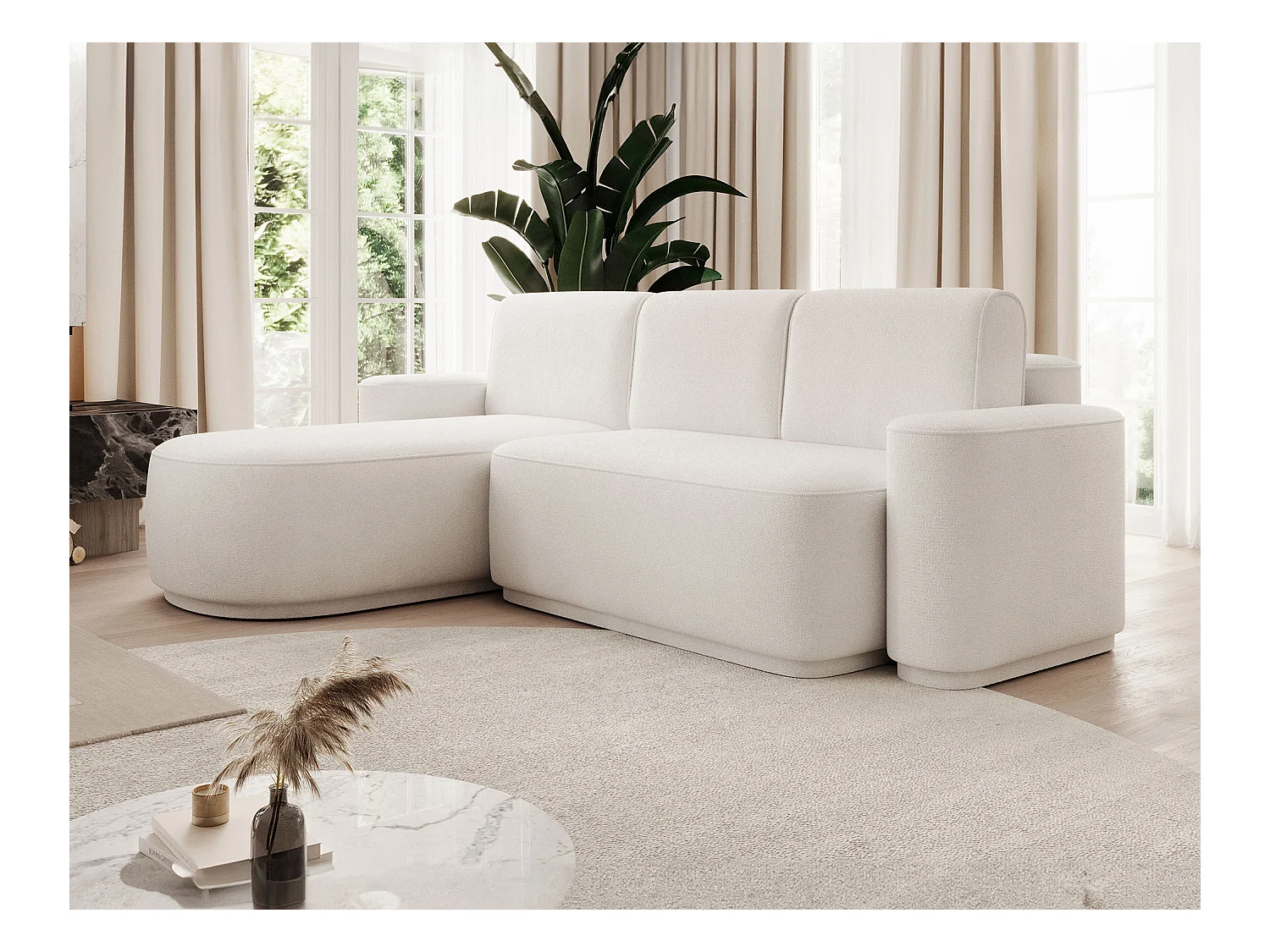 Canapé d'angle Weggis L/Tissu/Blanc