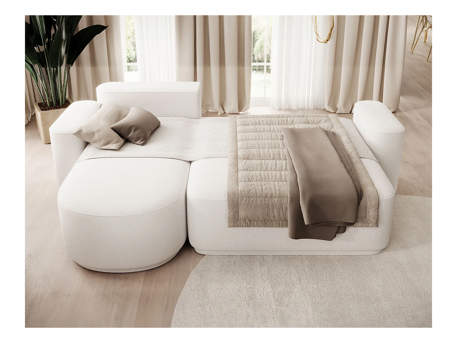 Canapé d'angle Weggis L/Tissu/Blanc