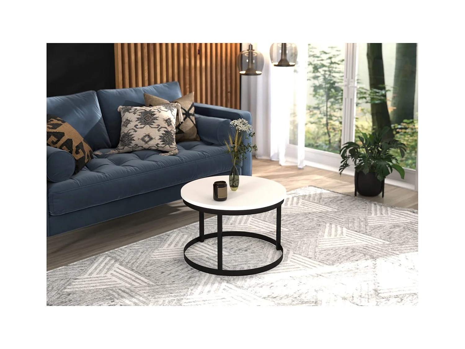 Tavolino da caffè Rini/Metallo/Compensato/bianco