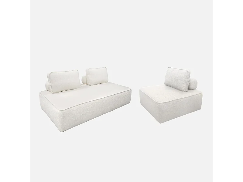 Sofá modular en tejido borreguito, 3 plazas crema