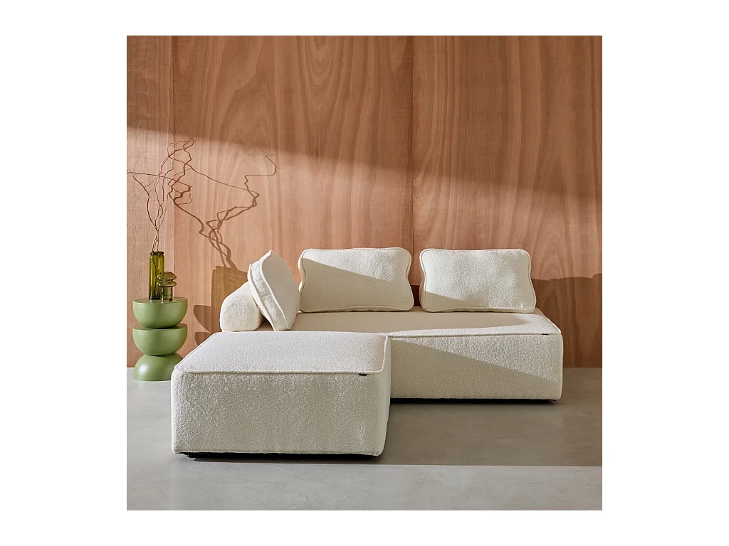 Sofá modular en tejido borreguito, 3 plazas crema