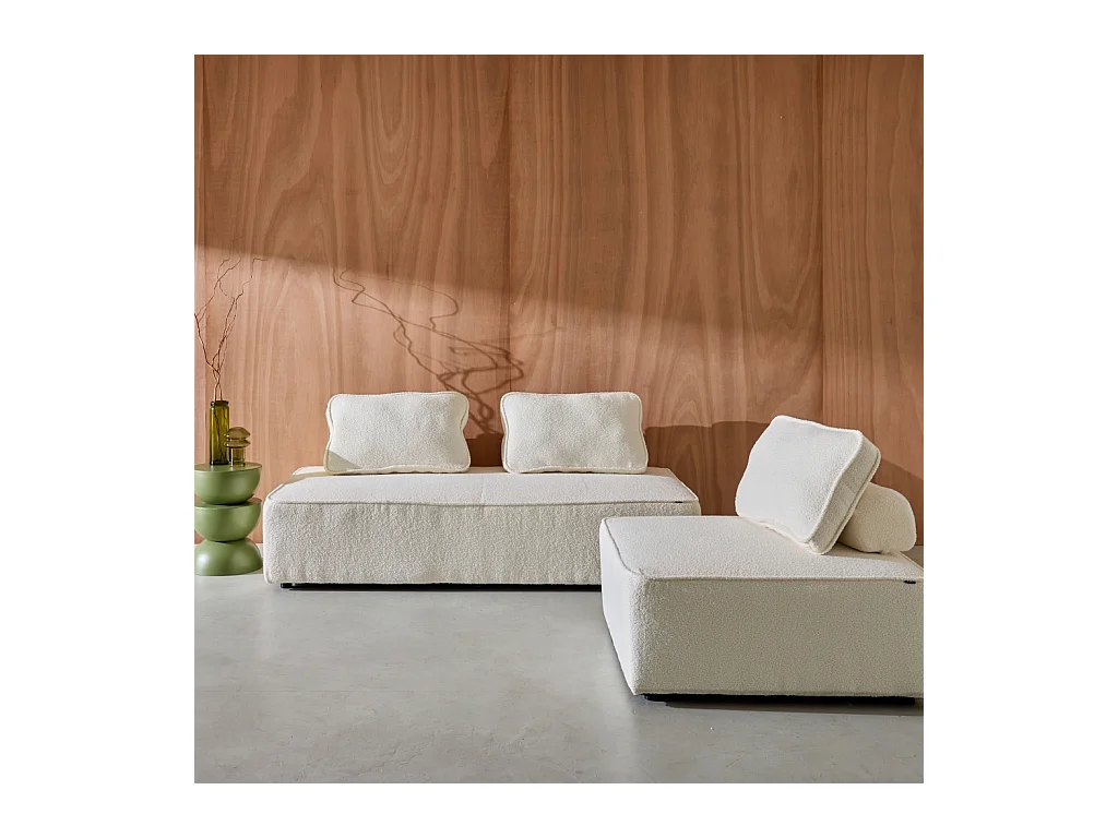 Sofá modular en tejido borreguito, 3 plazas crema