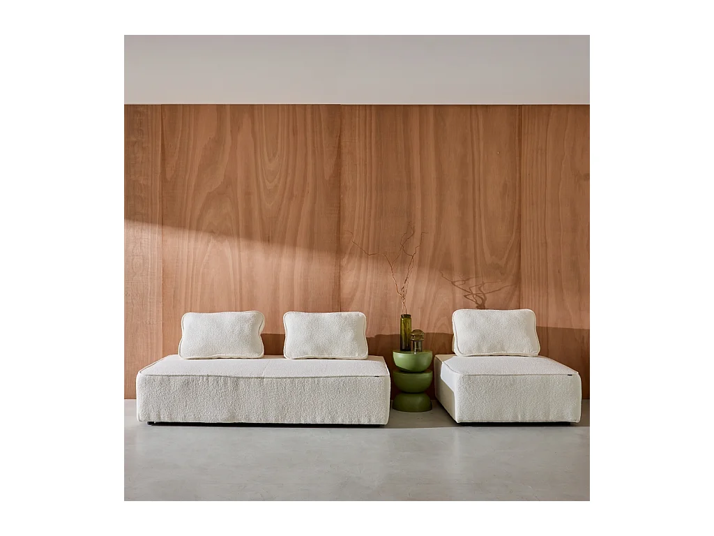 Sofá modular en tejido borreguito, 3 plazas crema