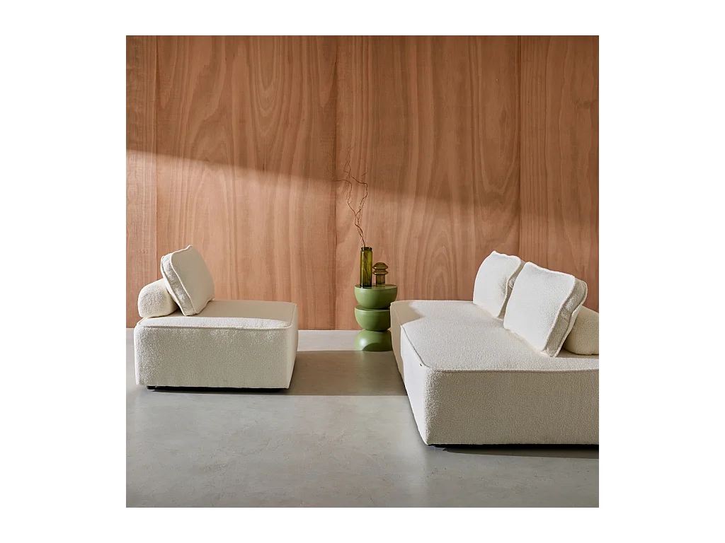 Sofá modular en tejido borreguito, 3 plazas crema