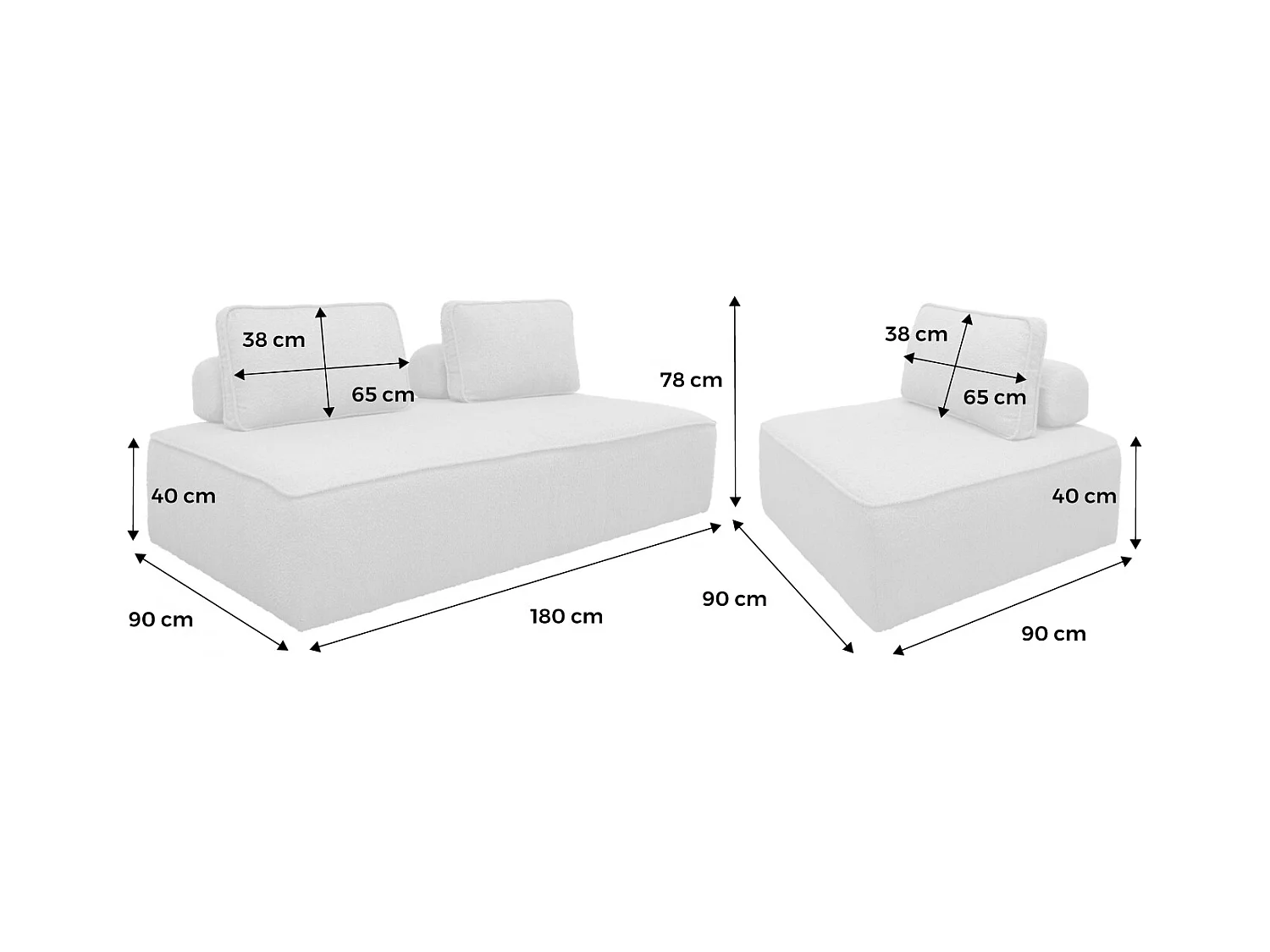 Sofá modular en tejido borreguito, 3 plazas crema