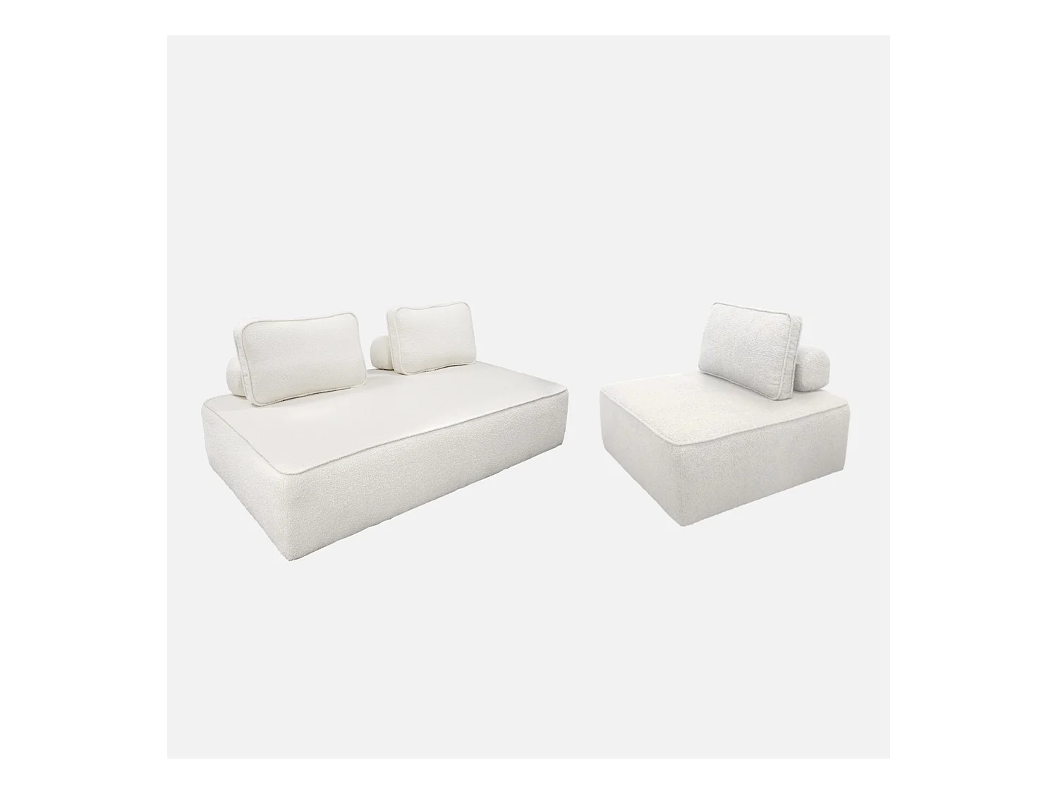 Ensemble chauffeuses pour canapé modulable 3 places bouclette crème - Bao