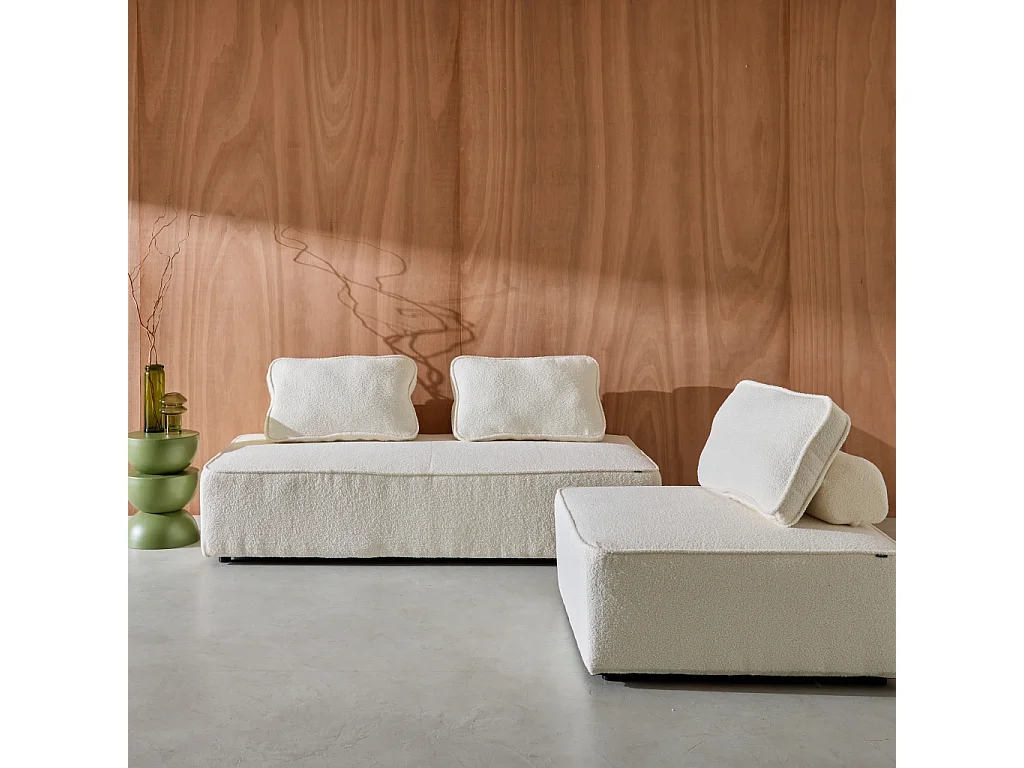 Divano modulare in bouclé, 3 posti, crema