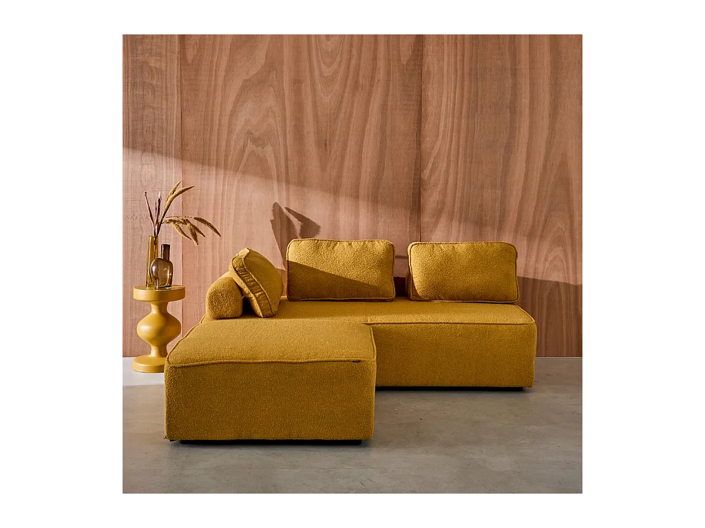 Sofá modular en tejido borreguito, 3 plazas mostaza