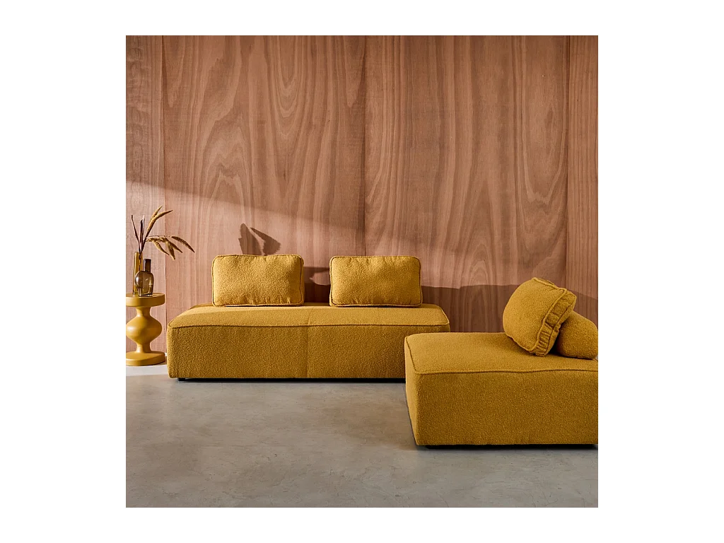 Sofá modular en tejido borreguito, 3 plazas mostaza