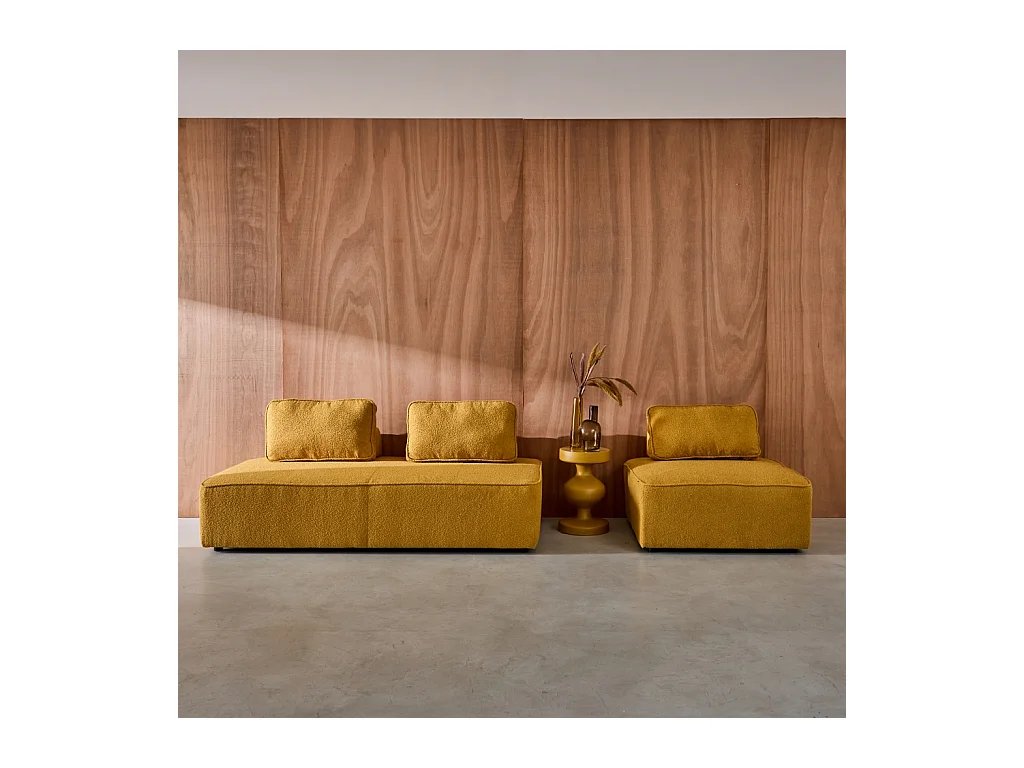 Sofá modular en tejido borreguito, 3 plazas mostaza