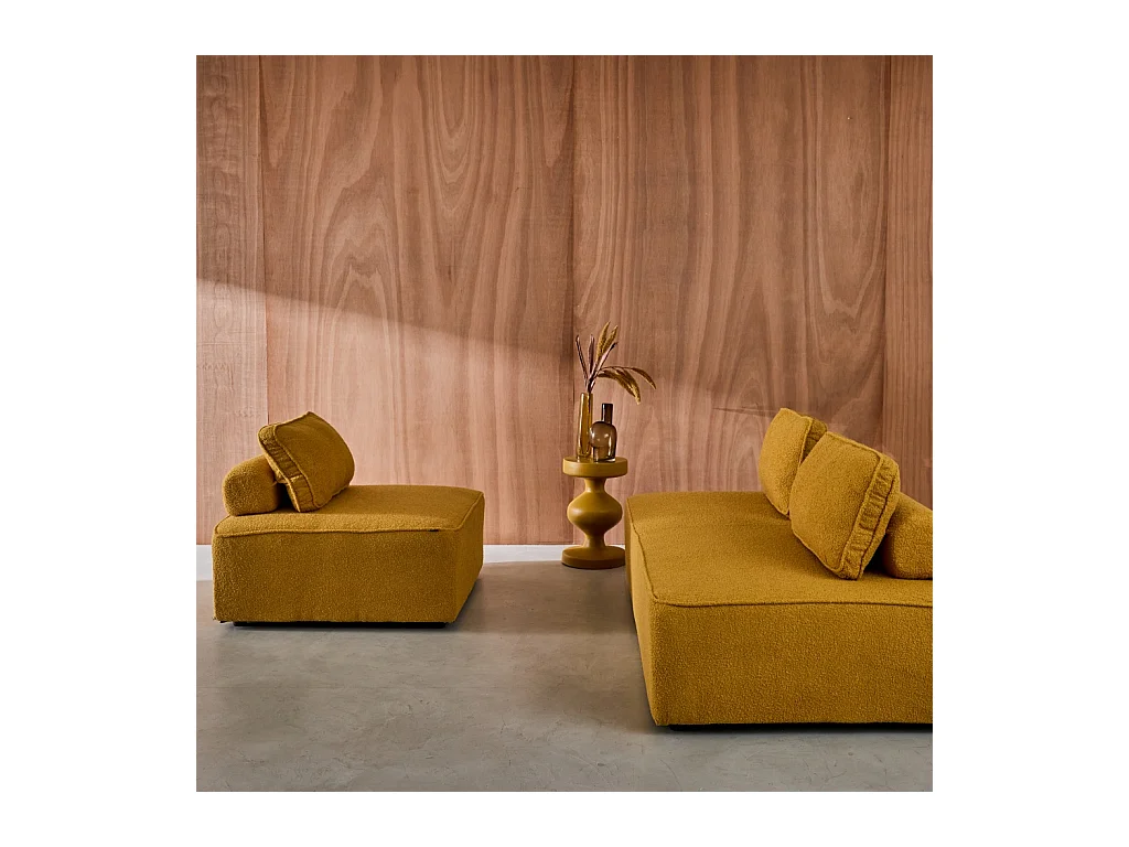 Sofá modular en tejido borreguito, 3 plazas mostaza