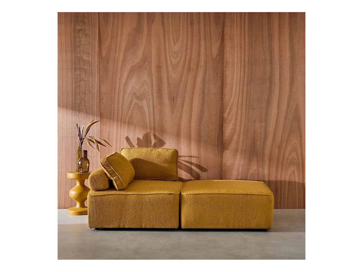 Divano modulare in bouclé, 2 posti, mostarda