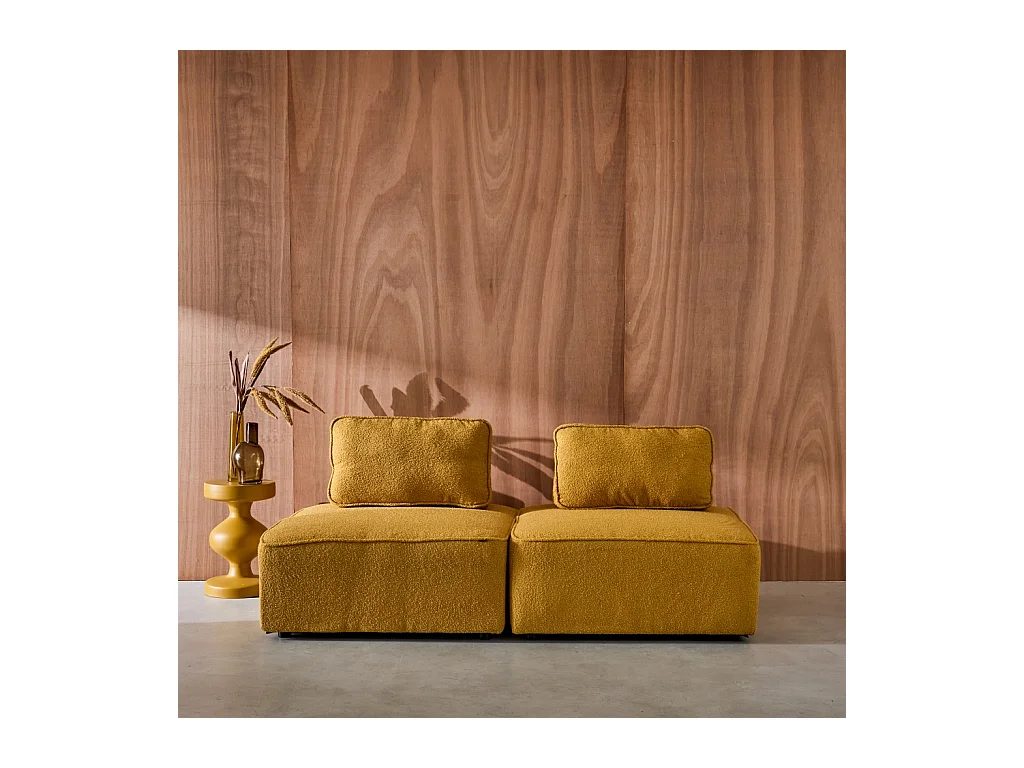 Divano modulare in bouclé, 2 posti, mostarda