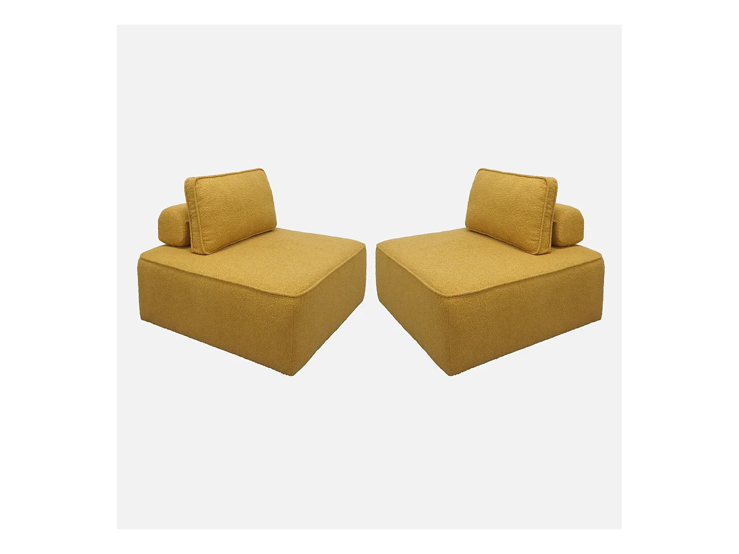 Lot de 2 chauffeuses pour canapé modulable tissu bouclette moutarde 1 place Bao. L 90 x P 90 x H 74cm