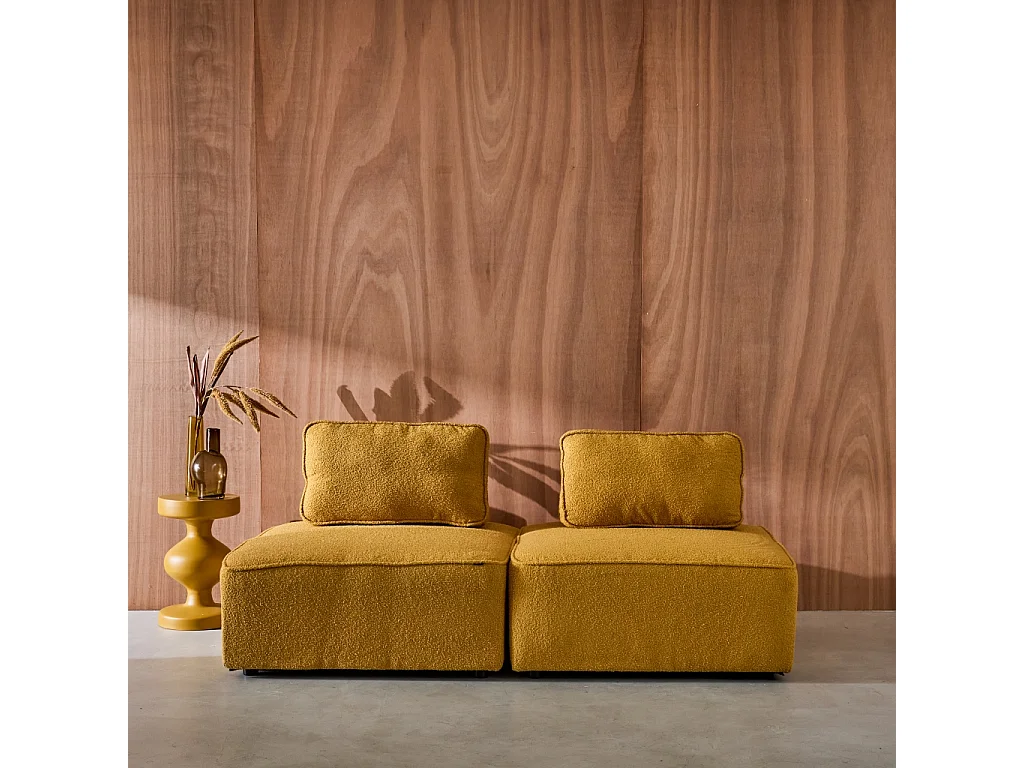 Divano modulare in bouclé, 2 posti, mostarda