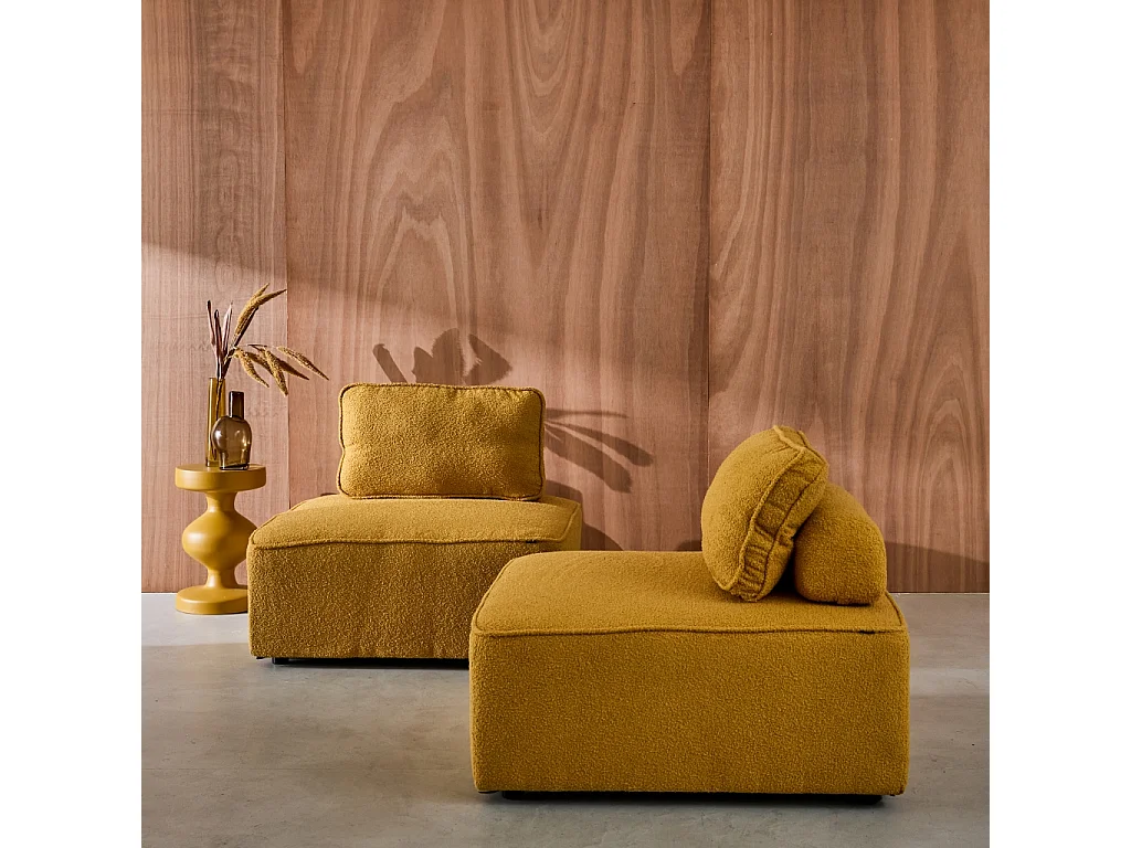 Divano modulare in bouclé, 2 posti, mostarda