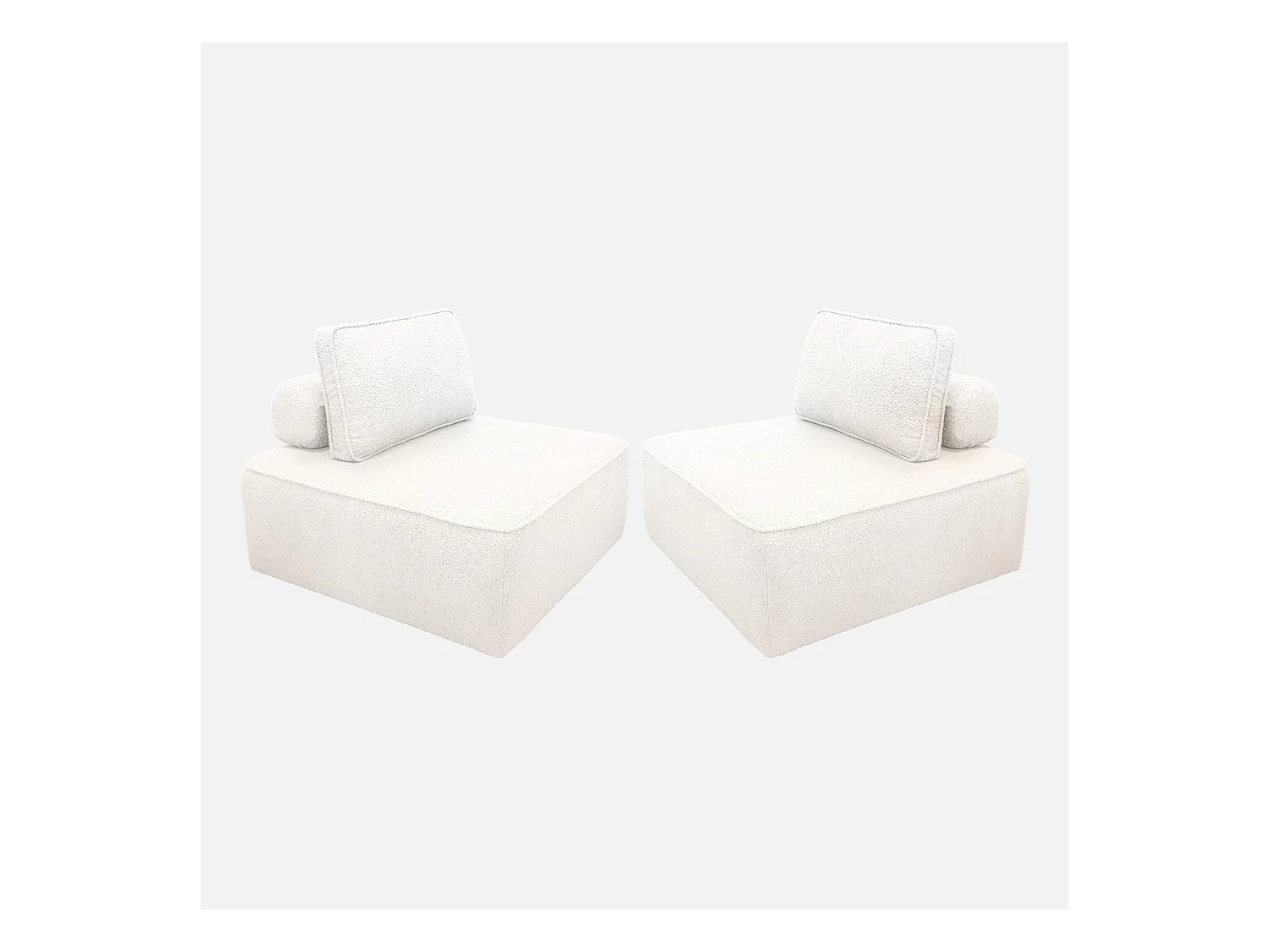 Lot de 2 chauffeuses pour canapé modulable tissu bouclette crème 1 place Bao. L 90 x P 90 x H 74cm