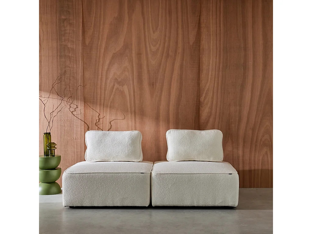 Sofá modular en tejido borreguito, 2 plazas crema