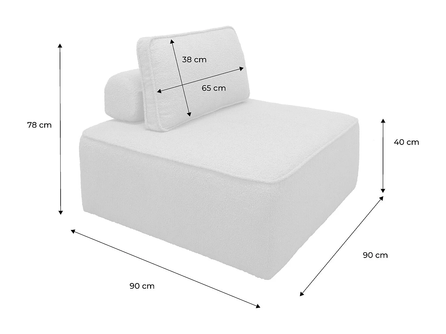 Divano modulare in bouclé, 2 posti, crema