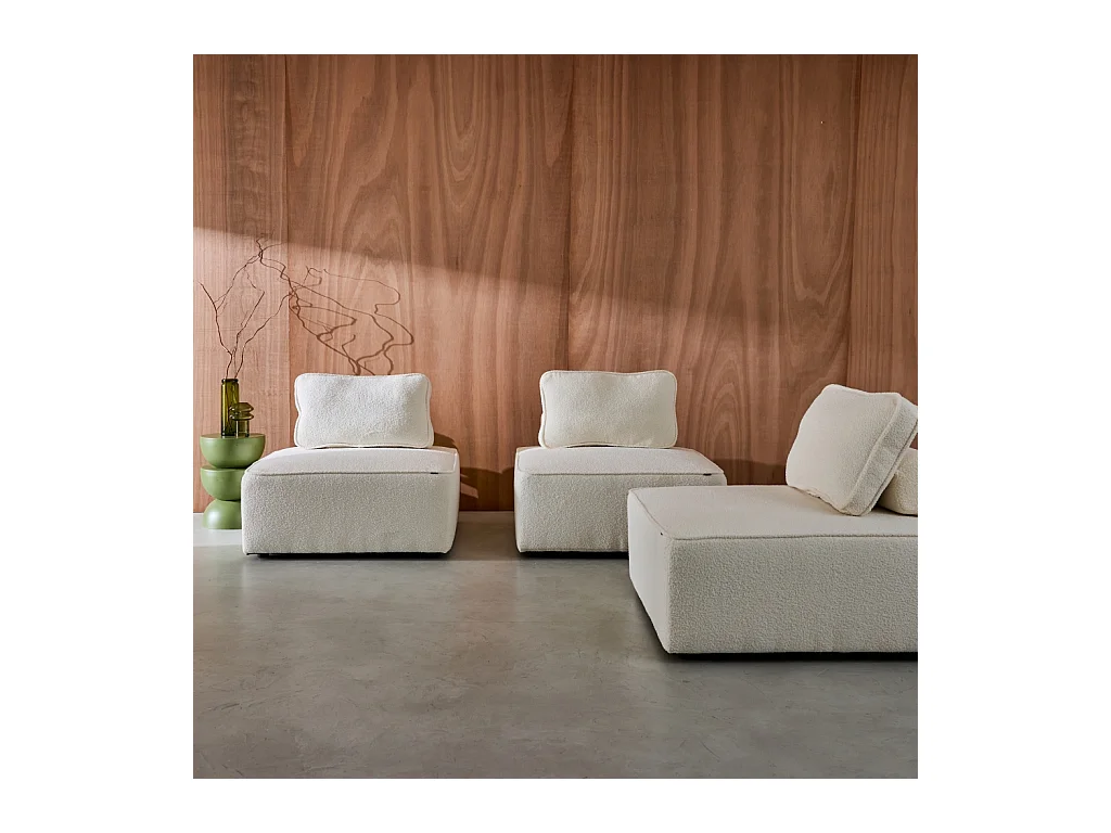 Sofá modular en tejido borreguito, 3 plazas crema