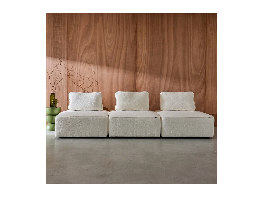 Sofá modular en tejido borreguito, 3 plazas crema