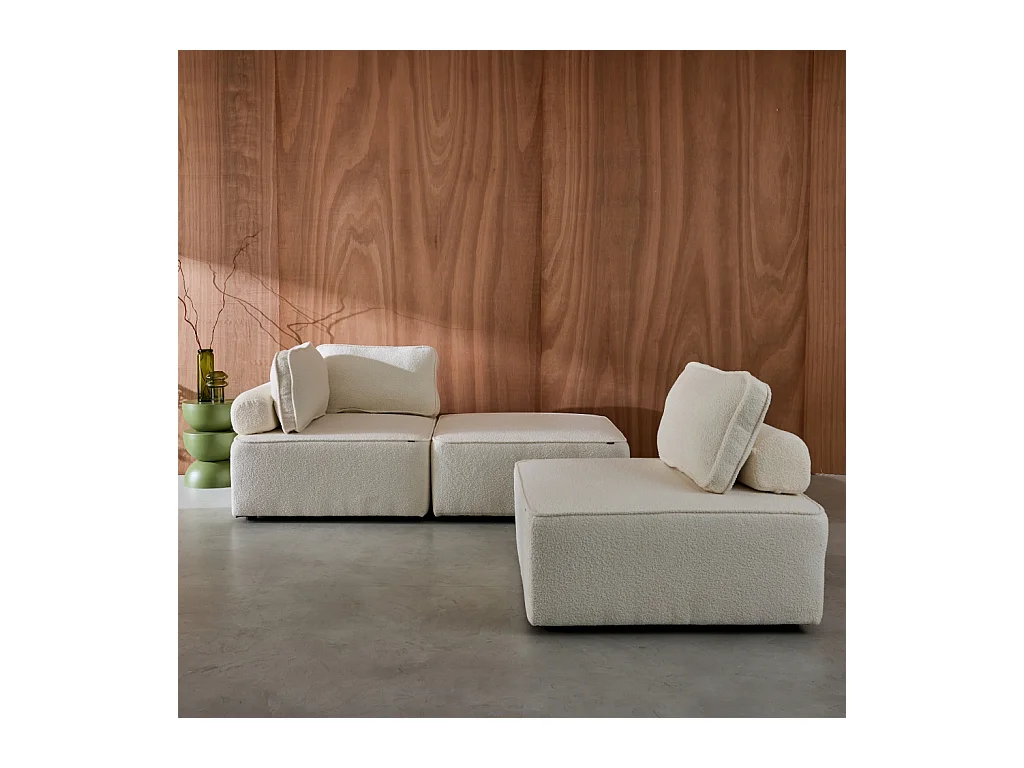 Sofá modular en tejido borreguito, 3 plazas crema