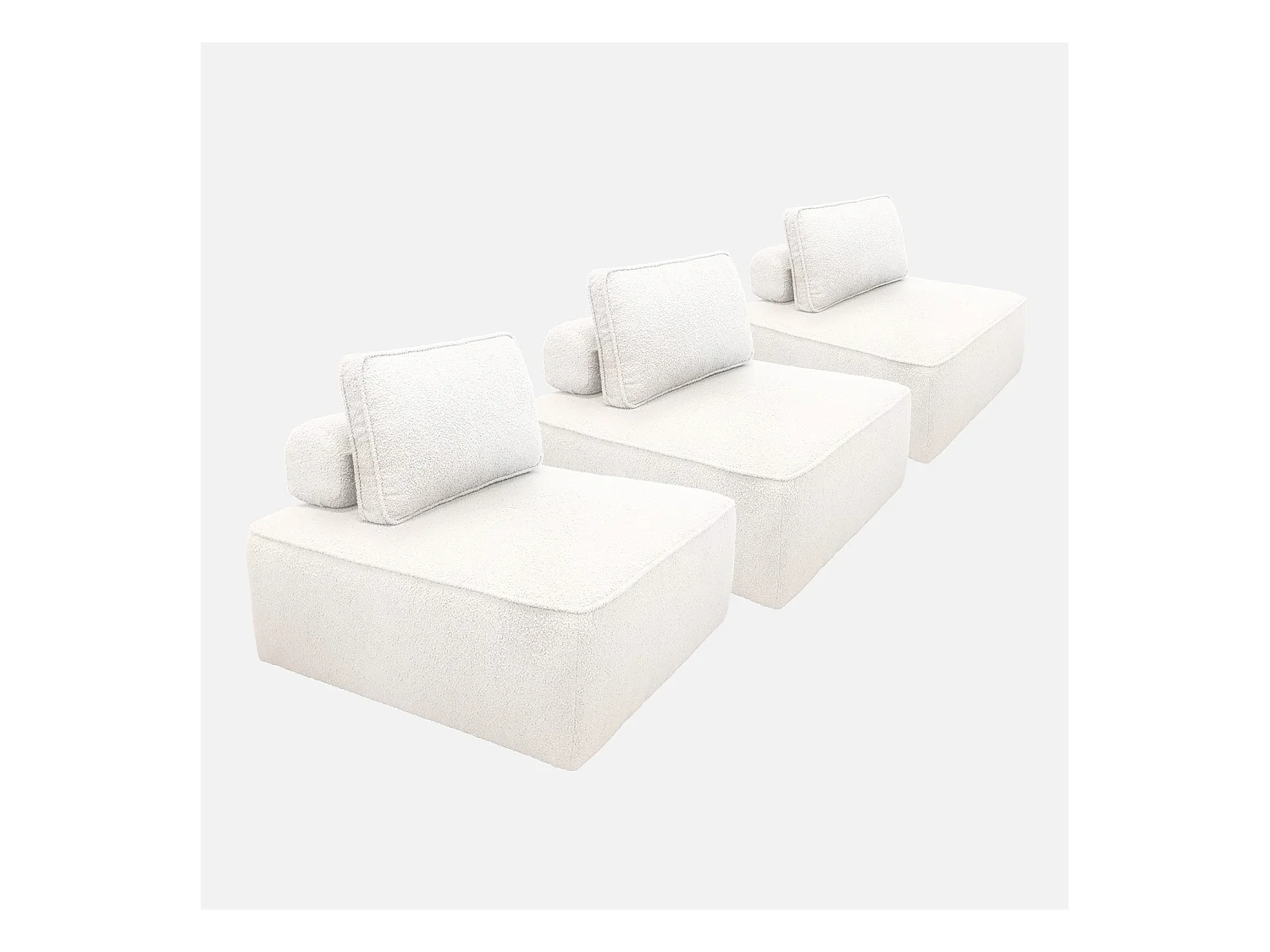 Lot de 3 chauffeuses pour canapé modulable tissu bouclette crème 1 place Bao. L 90 x P 90 x H 74cm