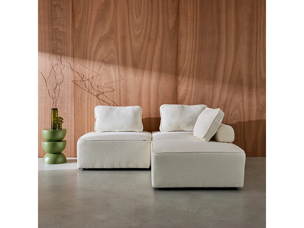 Sofá modular en tejido borreguito, 3 plazas crema