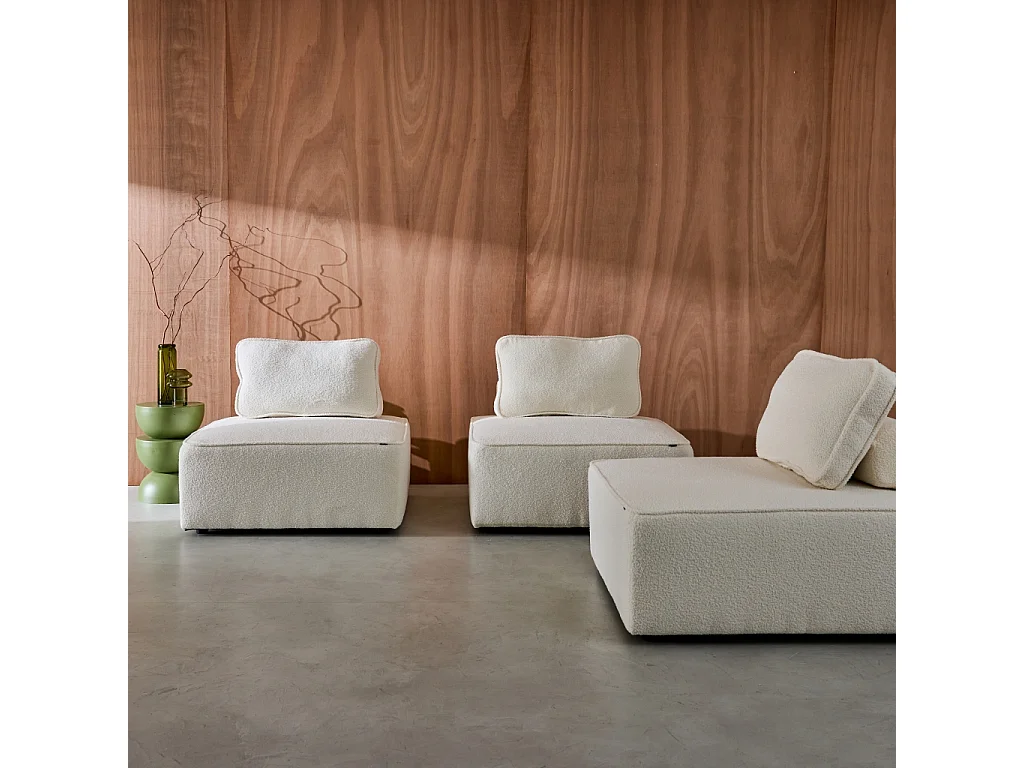 Sofá modular en tejido borreguito, 3 plazas crema