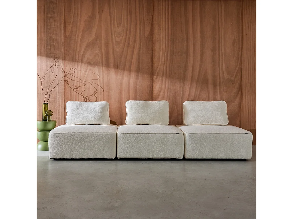 Sofá modular en tejido borreguito, 3 plazas crema