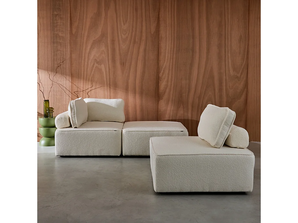 Sofá modular en tejido borreguito, 3 plazas crema