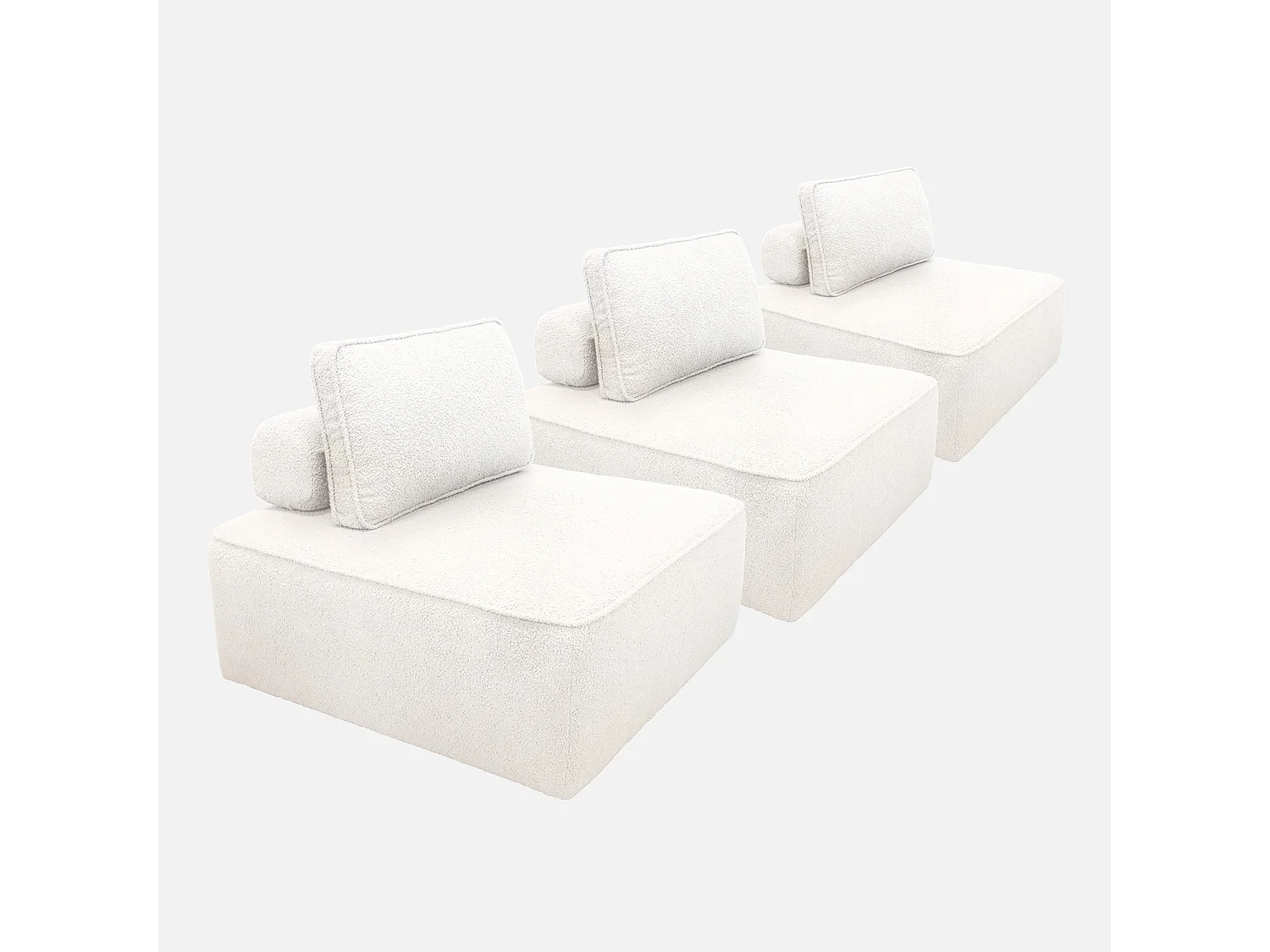 Sofá modular en tejido borreguito, 3 plazas crema