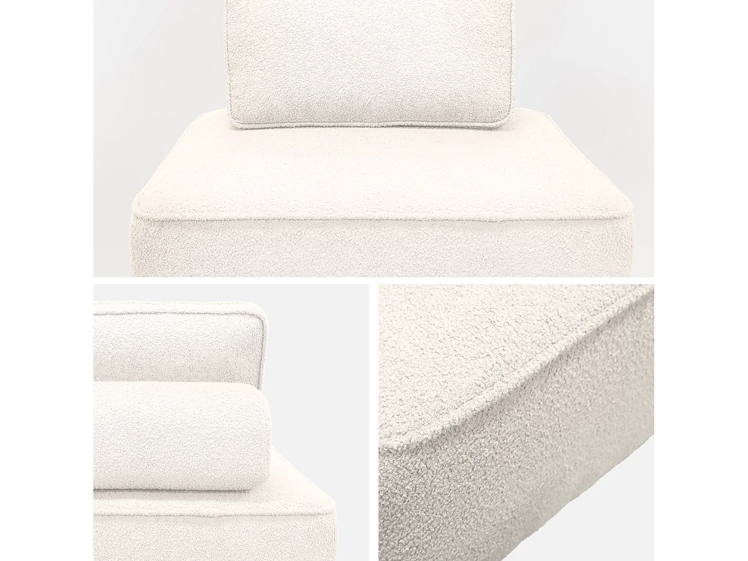 Sofá modular en tejido borreguito, 3 plazas crema
