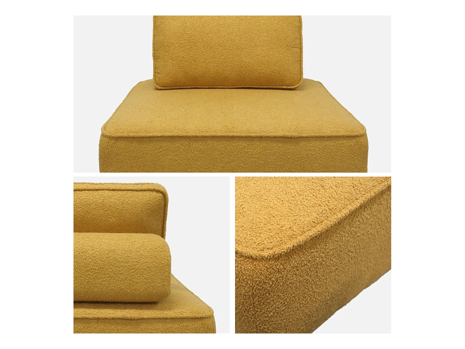 Divano modulare in bouclé, 3 posti, mostarda