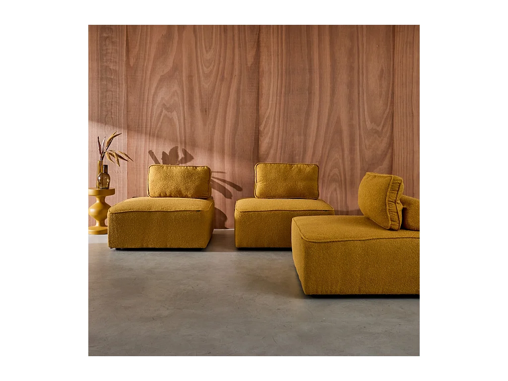 Divano modulare in bouclé, 3 posti, mostarda