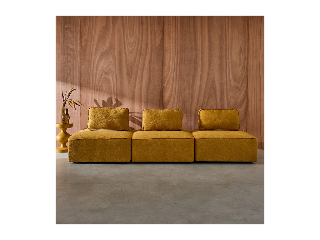 Divano modulare in bouclé, 3 posti, mostarda
