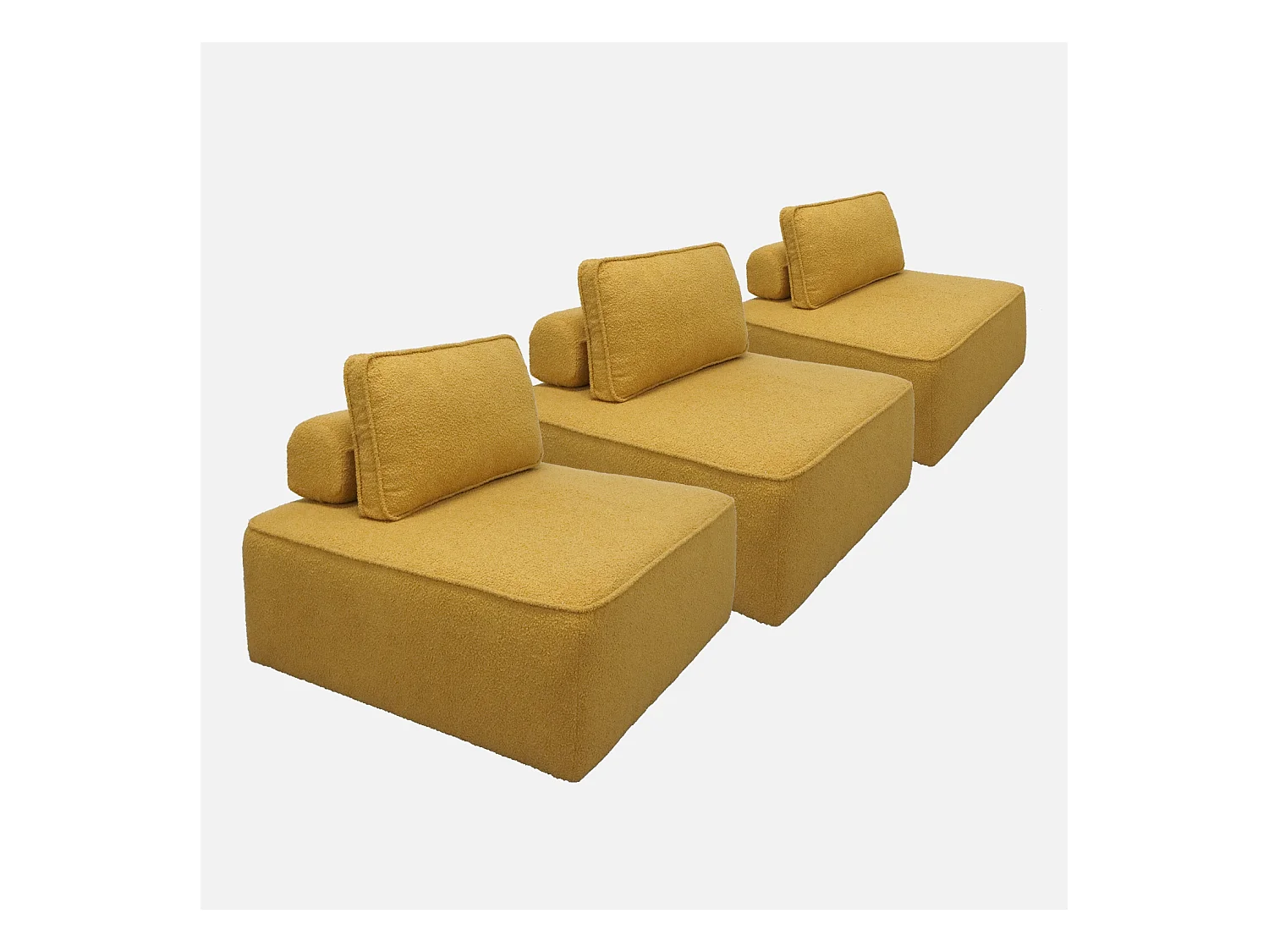 Lot de 3 chauffeuses pour canapé modulable tissu bouclette moutarde 1 place Bao. L 90 x P 90 x H 74cm