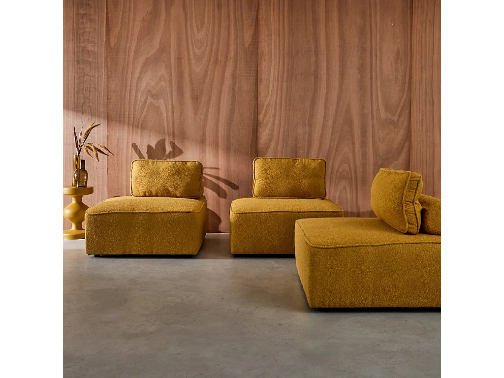Divano modulare in bouclé, 3 posti, mostarda
