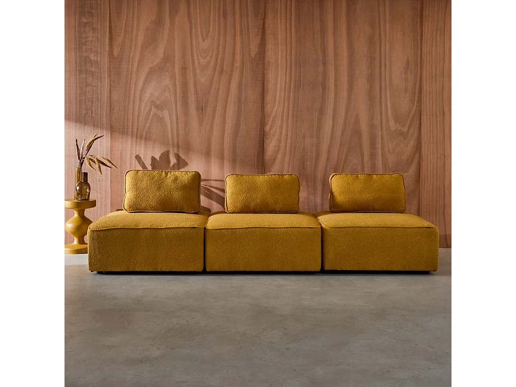 Divano modulare in bouclé, 3 posti, mostarda